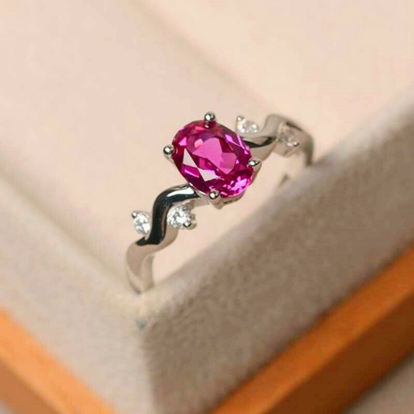 Charm 925 Silver Oval Cut Ruby Ring New